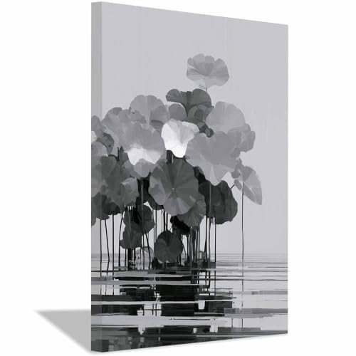 Affiche noir et blanc étang de lotus gris 20x30cm encadrée style minimaliste HOQIU