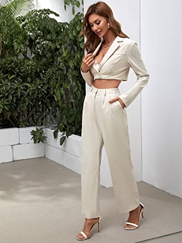 Floerns Women's Long Sleeve Button Down Crop Blazer with Pants Business Set4