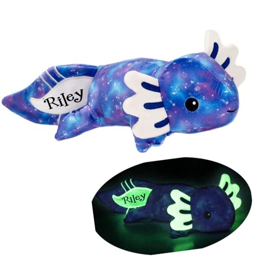 Knextion Inc Glow in The Dark Axolotl Stuffed Animal, Bioluminescent Snugglies Plush Animal with Custom Name - 16 Inch