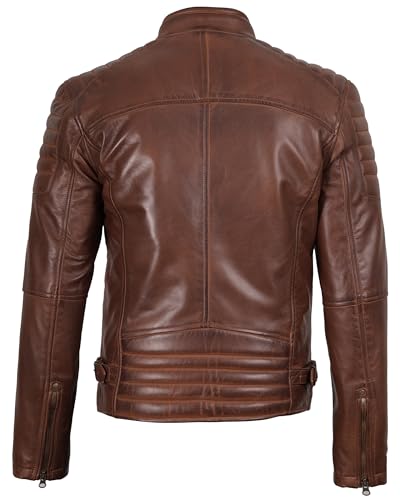 Image of fjackets Cafe Racer Mens Leather Jacket - 100% Real Lambskin Leather Jacket Men Moto Style Outerwear