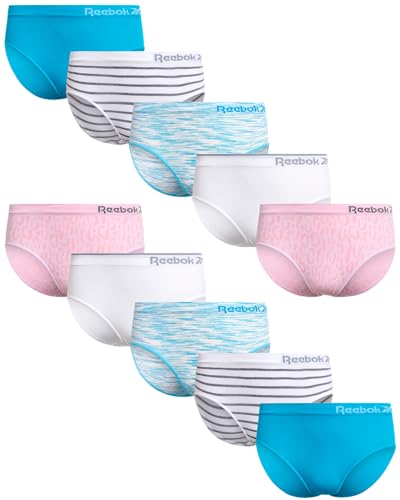 Reebok Girls' Hipster Briefs - 10 Pack Breathable Stretch Performance Hipster Panties - Seamless Underwear for Girls (6-16)