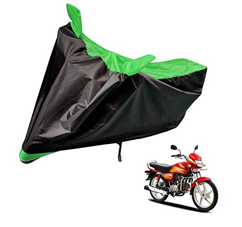 Image of Auto Hub Bike Cover Compatible with Hero Hf Deluxe with Mirror Pocket, Dustproof, Heat Resistant, Triple Stitched, Hf Deluxe Bike Cover- Black, Green