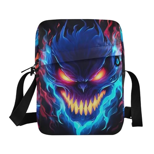 Crossbody Bag Blue Flame Monster Messenger Bag for Women Men Purse Shoulder Bag Satchel Bag with Adjustable Strap 214B1011 - Main Image