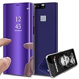 Robinsoni Funda de Cuero para Xiaomi 5X/A1 Funda de Cuero Vista Transparente Cubierta de Espejo de galvanoplastia Cubierta Protectora de Cuerpo Completo para Xiaomi 5X/A1, P¨²rpura