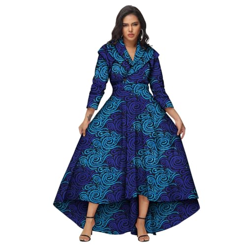 Image of African Dresses for Women A-line Floor-Length Dress Traditional Ankara Kente Print Evening Dress