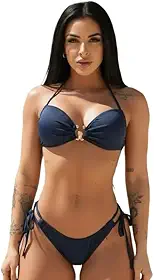 Biquini Conjunto Feminino Cortininha Com Bojo e Calcinha de Amarrar Sexy Verão Praia e Piscina