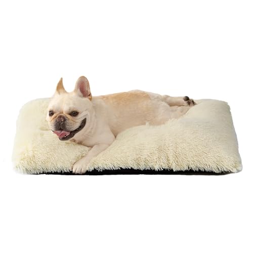 EHEYCIGA Fluffy Dog Crate Bed for Medium Dogs, Plush Faux Fur Crate Pad, Calming Anti Anxiety Medium Dog Bed, Washable Soft Warm Mat with Non-Slip Bottom, Ivory Beige by EHEYCIGA - Used condition - US$15.68