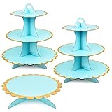 3 PCS Cardboard Cupcake Stand 2 Set of 3 Tier Cupcake Stand for 24 Cupcakes and 1 Large Cake Display