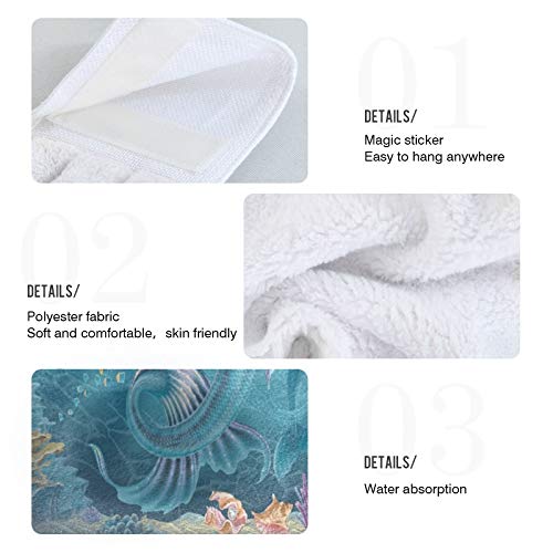 Kocoart Mermaid Dolphins Undersea Kitchen Hand Towels Ocean World Hanging Tie Dish Towel Washcloths With Loop 2Pcs, Soft Super Absorbent Fingertip Towel For Bathroom Oven Stove 12X17 In #TOP3