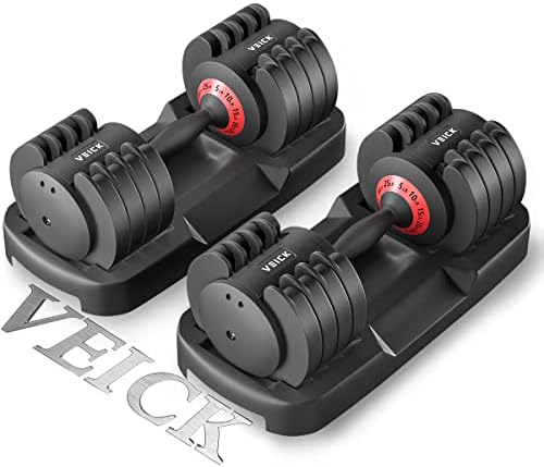 VEICK Adjustable Dumbbell Set, 25/55 lb Dumbbell for Men and Women , Fast Adjust Weight by Turning Handle, Black Dumbbell with Tray Suitable for Home Gym Full Body Workout Fitness