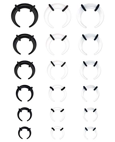 Jstyle 18Pcs 14G-4G Acrylic Pincher Tapers Septum Ring C Shape Buffalo Stretcher Expander with Black O-Rings for Stretching Pierced Nose Ear Cartilage