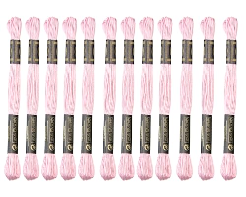 Image of 12 Skeins Embroidery Cotton Floss is 100% Egyptian Long Fiber Cotton of 8.75yds Each Cottons Cross Stitch Thread for Hand Embroidery DIY Creation and Friendship Bracelet String. (12, Light Pink)