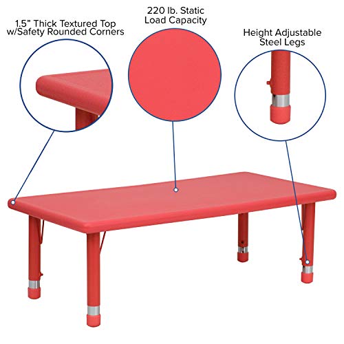 Emma + Oliver 24X48 Red Plastic Height Adjustable Activity Table #TOP2