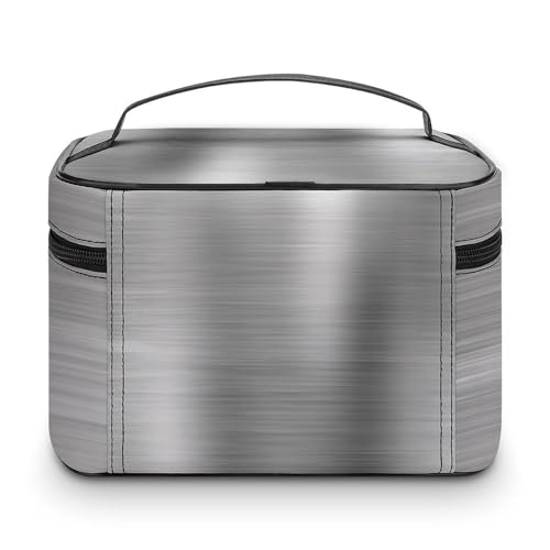 Portable Travel Makeup Bag, Glitter Silver Glam Brushed Metal Cosmetic Case Zipper Toiletry Bag for Women Girls3