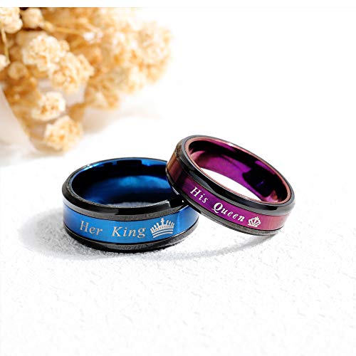 Her King His Queen Wedding Bands for Men Women, Stainless Steel His and Hers Couples Matching Anniversary Engagement Promise Rings3