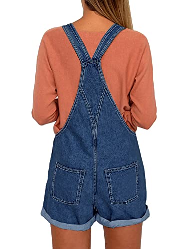 Utyful Women’s Adjustable Straps Denim Bib Overalls Shorts Roll Cuff Shortalls Deep Blue Size M #TOP1