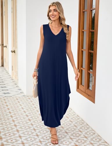 Image of JollieLovin Women Plus Size Summer Tank Maxi Dresses Sleeveless Causal V Neck Beach Long Dresses Swim Cover up (L-5X)