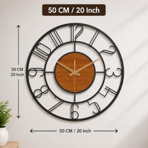 Image of Arabs Morden Metal & Wooden Wall Clock for Living Room Bedroom Office Kitchen Stylish Wall Clock for Home and Hall Designer Big Size Modern (Number PRO W, 50 CM)