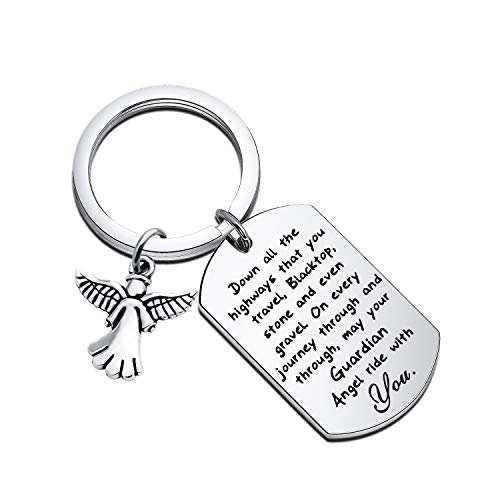 Porte-clés Drive Safe - Cadeau pour un nouveau conducteur - May Your Guardian Angel Ride With You Drive Safe - Cadeau pour papa, fille, fils, keychain pendant 40*25mm, Acier inoxydable Cover