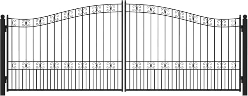 Simpol Home Driveway Gate,Dual Swing Driveway Gates,Floral Pattern Design Metal Security Outdoor Gates for Yard (Black, 18 x 7 Feet)