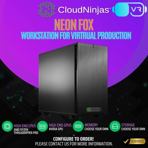 Cloud Ninjas Neon Fox AI Workstation diseñada para Adobe Media Encoder con Core Ultra 9 285K 3.7GHz, 24 núcleos, Geforce RTX 5080 16GB GPU, 128GB DDR5 ECC Reg, 1TB y 4TB M.2 NVMe, PSU de 1600W y enfriador de CPU líquido de 360mm miniatura 2