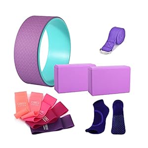 11 pcs Yoga Starter Sets,Yoga Accessories Kit for Beginners,Yoga Essentials Equipment Kit Include Fitness Yoga Pilates Ring Wheel Stretch Belt Yoga Foam Blocks Strap and Socks