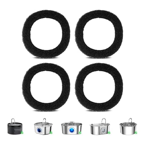 Lawfery Cat Fountain Filter Replacement Sponge Foam for 3.2L/108 oz Stainless Steel Cat Fountains and Bento Cat Fountain, Pre-Foam Filters Pack Black (4) Cover