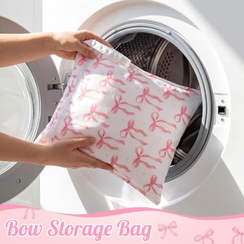 GliCraft 2 Pcs Wet Bags Pink Bow Wet Dry Bag Large & Small Waterproof Reusable Coquette Travel Zipper Pouches for Baby Diapers Swimsuits Beach Pool Bathing Dirty Yoga Gym Clothes — view 3