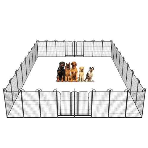 Image of Kfvigoho Dog Playpen Outdoor 32 Piece Panels Heavy Duty Dog Fence 47 inch | Anti-Rust with Doors Portable for RV Camping Yard, Total 71FT, 406 Sq.ft, Snowy Black