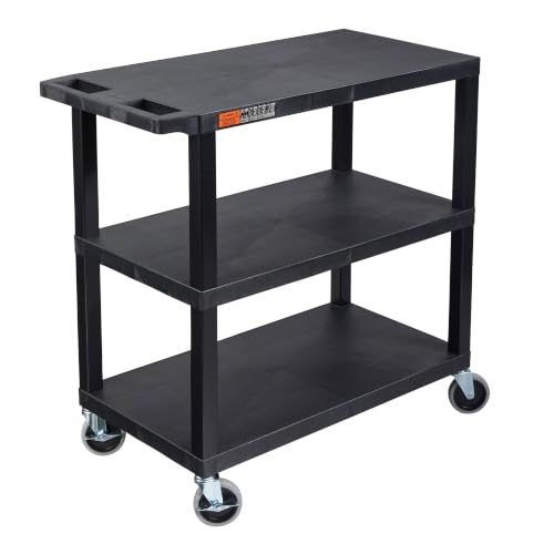 Image of Luxor EC222-B Multipurpose Utility Cart, 32 inch x 18 inch, 1.62 inch Thick Flat Shelves, Ergonomic Push Handle, 4 inch Full-swivel Casters, Locking Brake, 300 lbs Max Capacity, Black