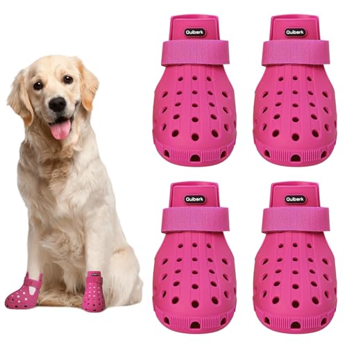 Dog Shoes for Hot Pavement Non-Slip Waterproof Dog Shoes for Medium Dogs Large Size Dogs Easy ON & Off Adjustable Easy-Clean for Beach Outdoor (Rose Pink, Size L: (3.5x2.63’’)(L*W))