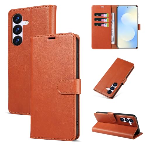 RKINC Wallet Case for Galaxy S25 Plus, 3 Card Holders, Tan Brown
