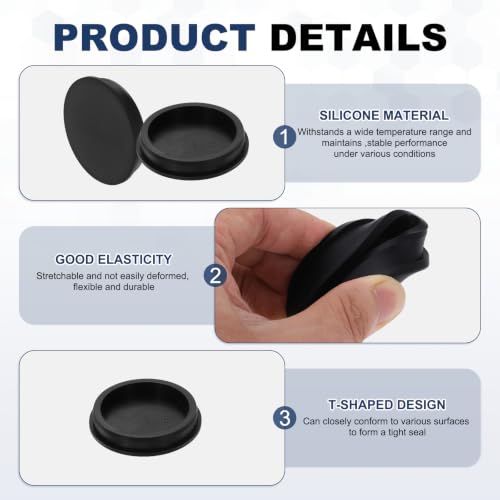 Image of MECCANIXITY 4pcs T-Shaped Silicone Plugs 111.5mm 4-3 /8 Inch Dia, Black | Snap in Plug Hole Seal Cover Round Rubber Stopper for 110-111.5mm Holes Kitchen Rubber Bulkheads Waterproof Sealing