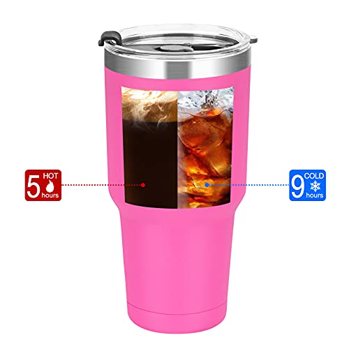 Lifecapido 30Oz Stainless Steel Tumbler, Insulated Coffee Tumbler Cup, Double Wall Vacuum Insulated Travel Tumbler With Lid And Straw, Powder Coated Travel Mug For Hot Or Cold Drinks, Bright Pink #TOP2