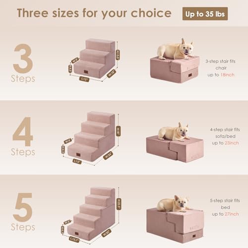 Image of EHEYCIGA Dog Stairs for Bed 25 inch H, 5-Step Extra Wide Dog Steps for High Bed, Pet Steps for Small Dogs and Cats, Non-Slip Balanced Pet Ramp Indoor, Pink