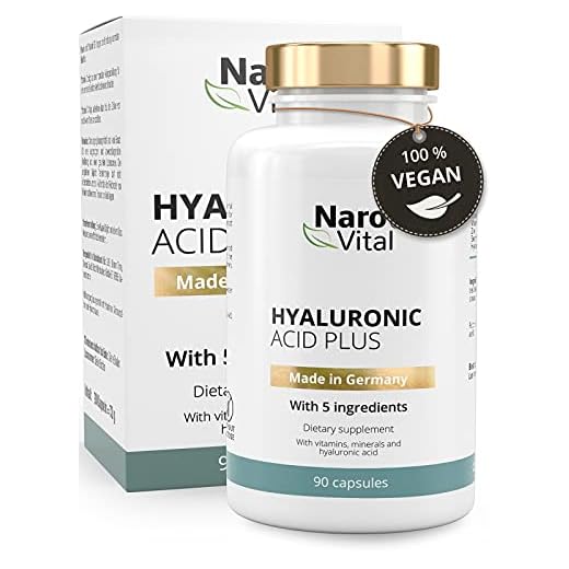 Hyaluronsyrakapslar - Högdoserat med 500 mg - COMPARISON WINNER 07/2020* - 90 veganska kapslar (3 månader) - För anti-aging, hud och leder - 500-700 kDa - NaroVital
