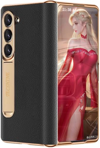 レザーカバー互換対応Samsung Galaxy Z Fold6。Galaxy Fold 6用携帯ヒンジカバー、スタンド、本革携帯ケース、牛革