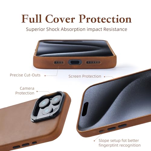 mobee Capa de telefone de couro genuíno para iPhone 16 Pro Max, compatível com MagSafe, capa de cour