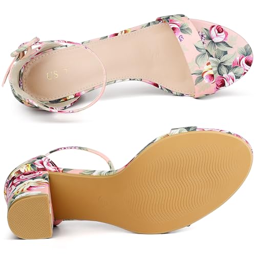 Allegra K Women's Floral Print Open Toe Block High Heels Summer Sandals4