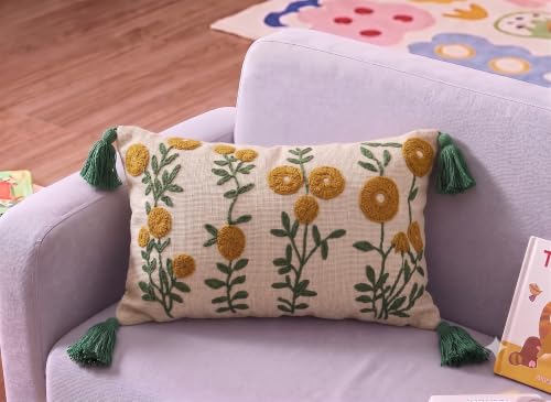 Image of Furnistitchs Boho Rectangle Cushion Cover 12x20 inches | Handmade Decorative Throw Pillow Case | Bohemian Home Decor Sofa Bed Cushion Cover Living Room Bedroom (2, Mustard Seeds, 12x20 inches)