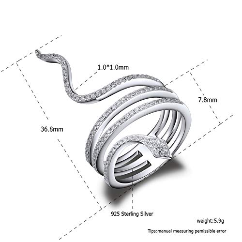 SALAN 925 Slittato Sterling Anelli per Donne Anello Serpente Animale Impilabile Clear Zircone Cerchio Speciale Anelli di Trendy Anelli di Tendenza Partito Gioielli Punk