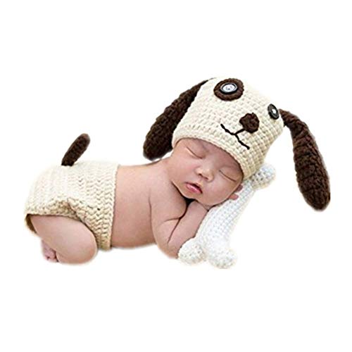 Image of Coberllus Newborn Photography Props Baby Photography Props Dog Bonnet Hat, Pant & Bone Sets for Boys Girls Photo Shoot