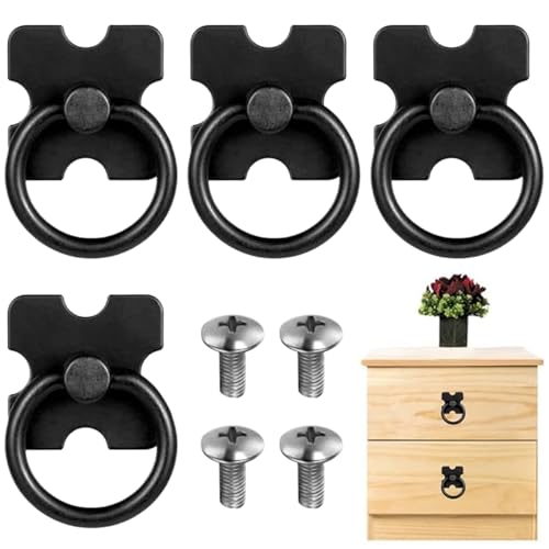 AUTUUCKEE 4 pcs Drawer Handles and Ring Pull, Decorative Furniture Door Drawer Handles and Ring Pull with Screws, Vintage Metal Drawer Knobs Pulls Handles Used for Wardrobe Cupboard Cabinet(Black)