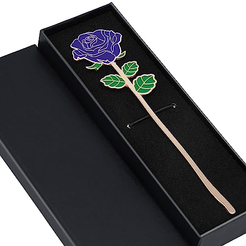 SELBATON Marcapáginas de metal con rosas moradas para mujeres, bonito regalo para los amantes de los libros, regalo para el día de la madre, graduación de novia y amiga, día del profesor, Acción de