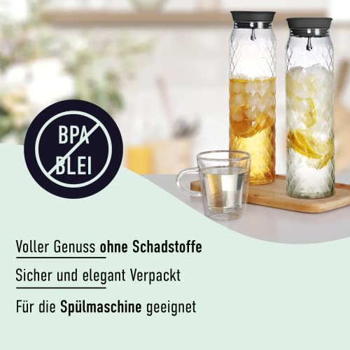 Foto von Glaskrug – 1,2 Liter, Borosilikatglas – Wasserkaraffe mit Deckel – für heiße/kalte Getränke – Milchkännchen – Eisteekrug – von PJC-Kitchen
