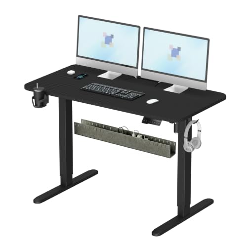 Image of Standing Desk with Hidden Cable Management Tray,48x24,Black | Stable No Wobble Sit Stand Desk with Memory Presets & Anti-Collision,Whole-Piece Desktop,Quiet Motor,for Home Office