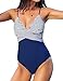 CUPSHE Maillot de Bain Une Pièce Bleu et Rayé, XL