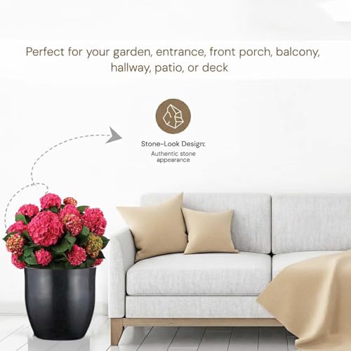 Image of Go Hooked Pluto Black Indoor Planter Pot 10 Inch | Lightweight Modern Round Plant Pot for Living Room, Balcony & Office | Decorative Polymer Pot for Live & Artificial Plants