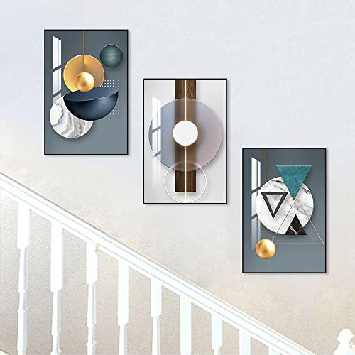 ARTKN 3 Pieces Framed Abstract Geometry Wall Art,Gold Green Blue Black and White Art Shape Pattern Paintings Wall Art,Modern Wall Decor Artworks for Living Room Bedroom Office Decoration (Blue, 16" X 24" X 3 pieces)