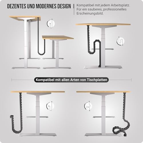 Kabelführung Schreibtisch, Flexibel anbringbare Kabelschlange, Robuste Kabelkette, Flexibler Kabelkanal für ideales Schreibtisch Kabelmanagement und für höhenverstellbare Schreibtische (Schwarz)